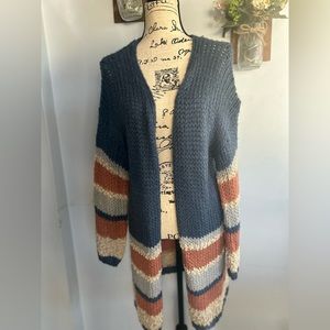 Hem & Thread chunky knitted cardigan‎ color block bohemian coastal chic